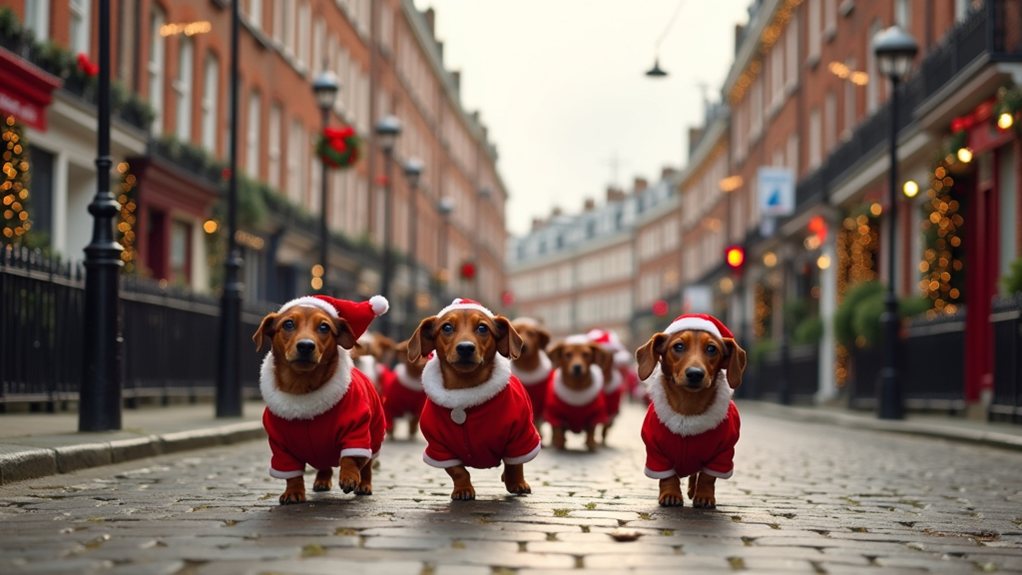 dachshunds parade in costumes